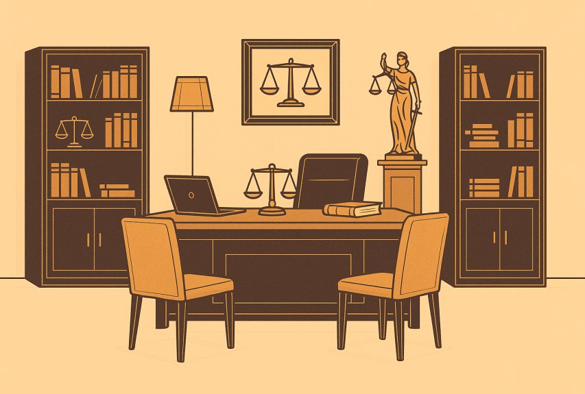 Modern law office workspace, consultation setting